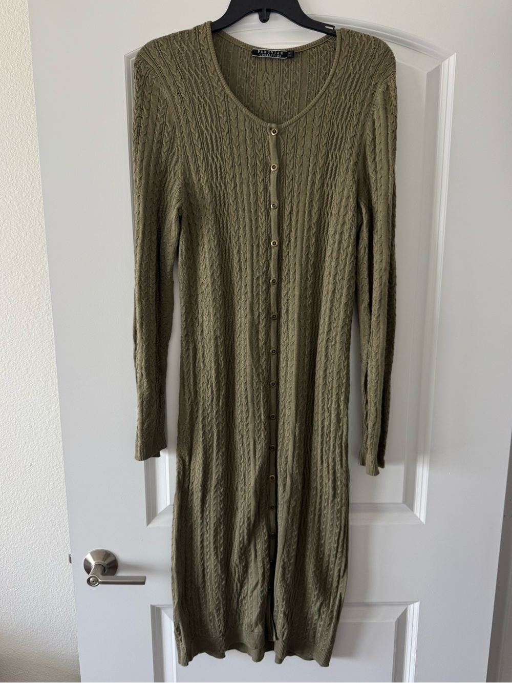 Peruvian Connection Olive Green Pima Cotton & Cashmere Cardigan Dress Size M